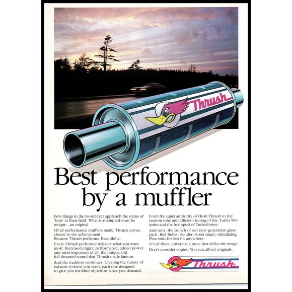 1985 Thrush Performance Mufflers Vintage Print Ad Sunset Highway Hush Wall Art - Picture 1 of 2